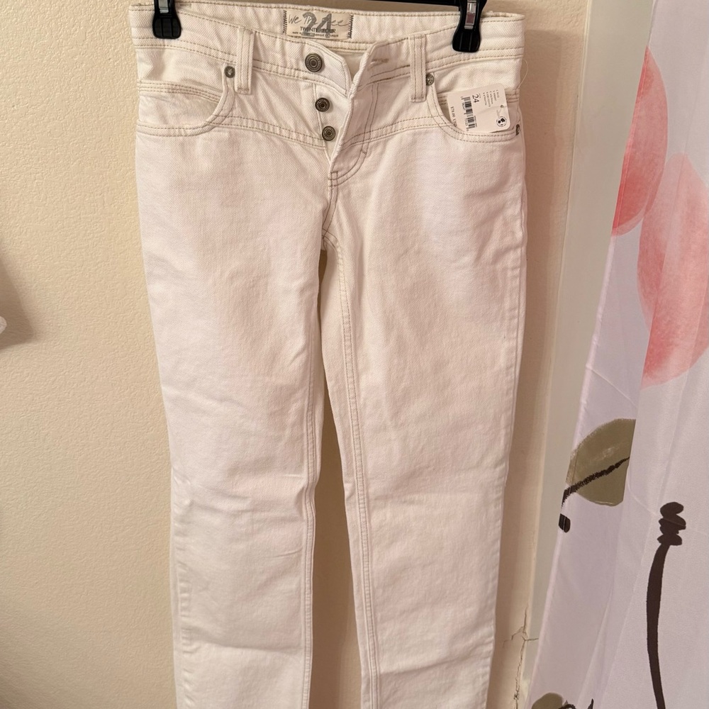 Free People White Skinny Mid-Rise Button-Fly Jeans